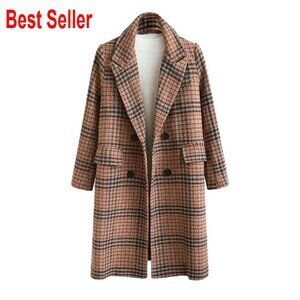 Oversized Wool Peacoat Classic Double Breasted Knee Length Trench Chic